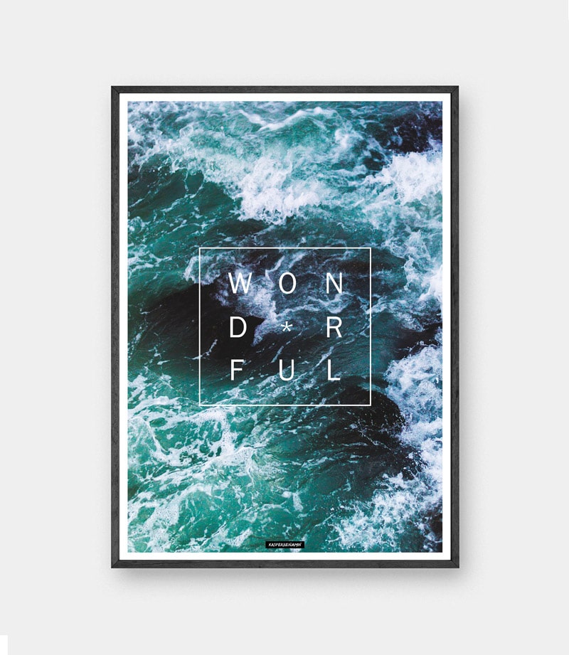 Wonderful plakat - Natur hav billede med motiverende tekst Wonderful i sort ramme