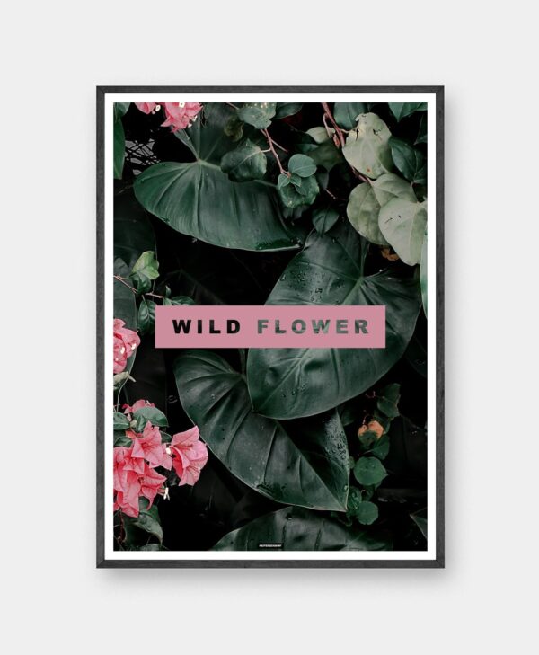 Wild Flower plakat med planter og blomster i mørk ramme