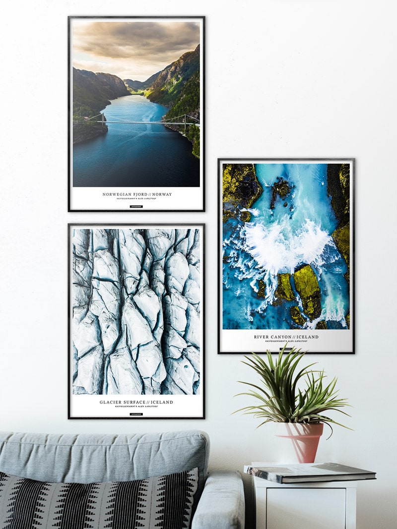 Plakatsæt med 3 natur plakater fra Norge og Island