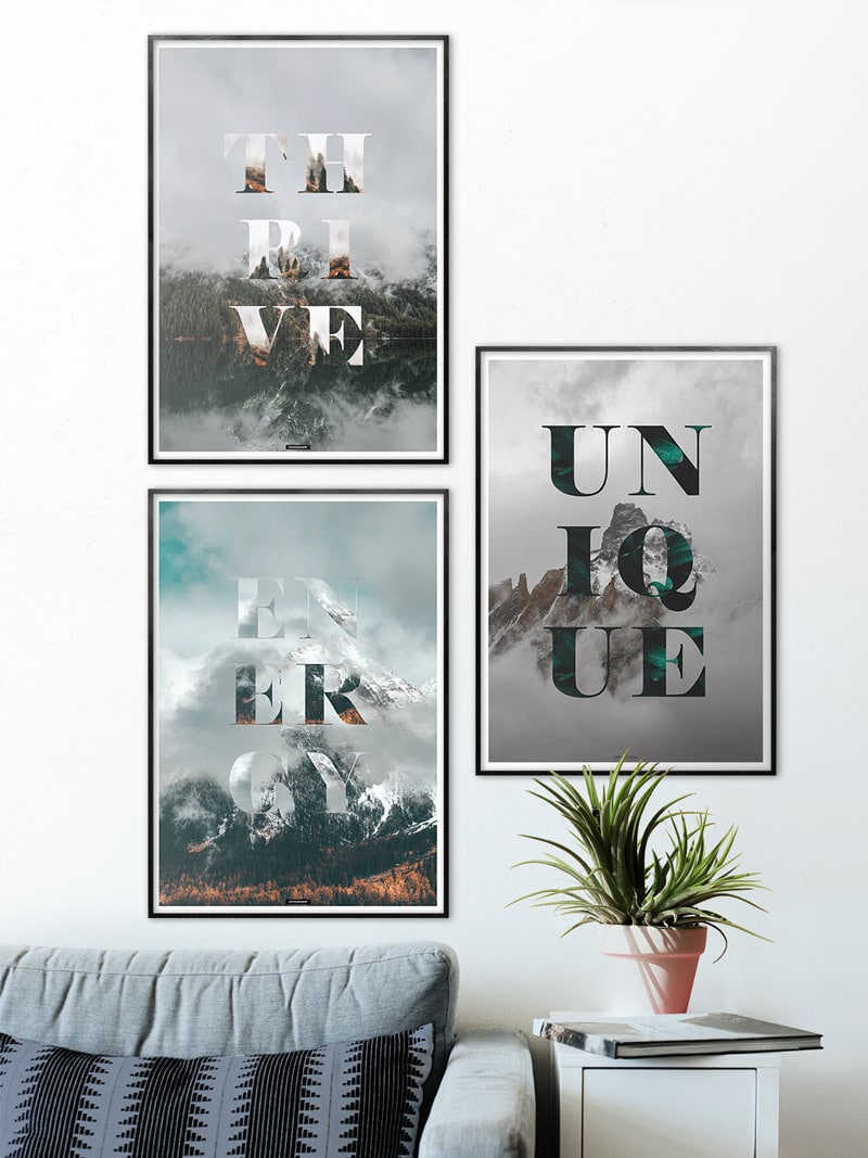 Plakatsæt med 3 motiverende natur plakater