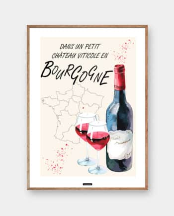 Bourgogne plakat med Bourgogne vinkort af KASPERBENJAMIN