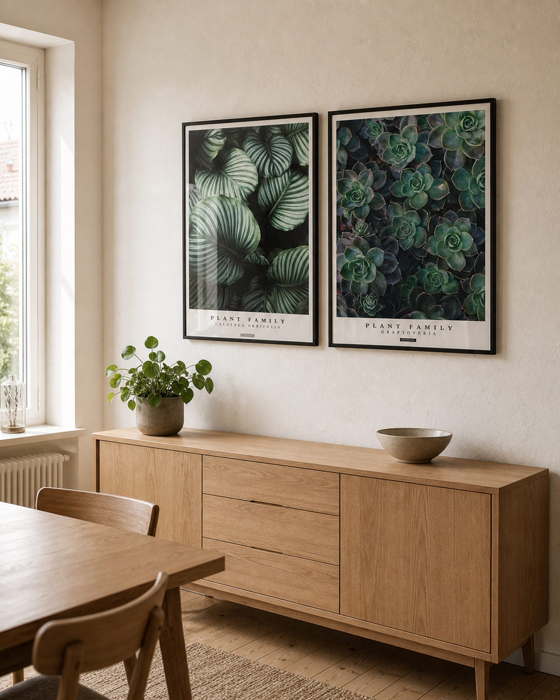 Miljøbillede med plakater i spisestuen