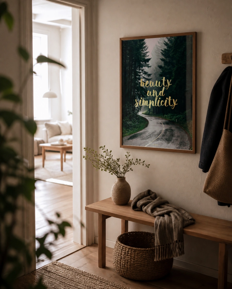 SIMPLICITY plakat i en lys dansk bolig med naturligt dagslys