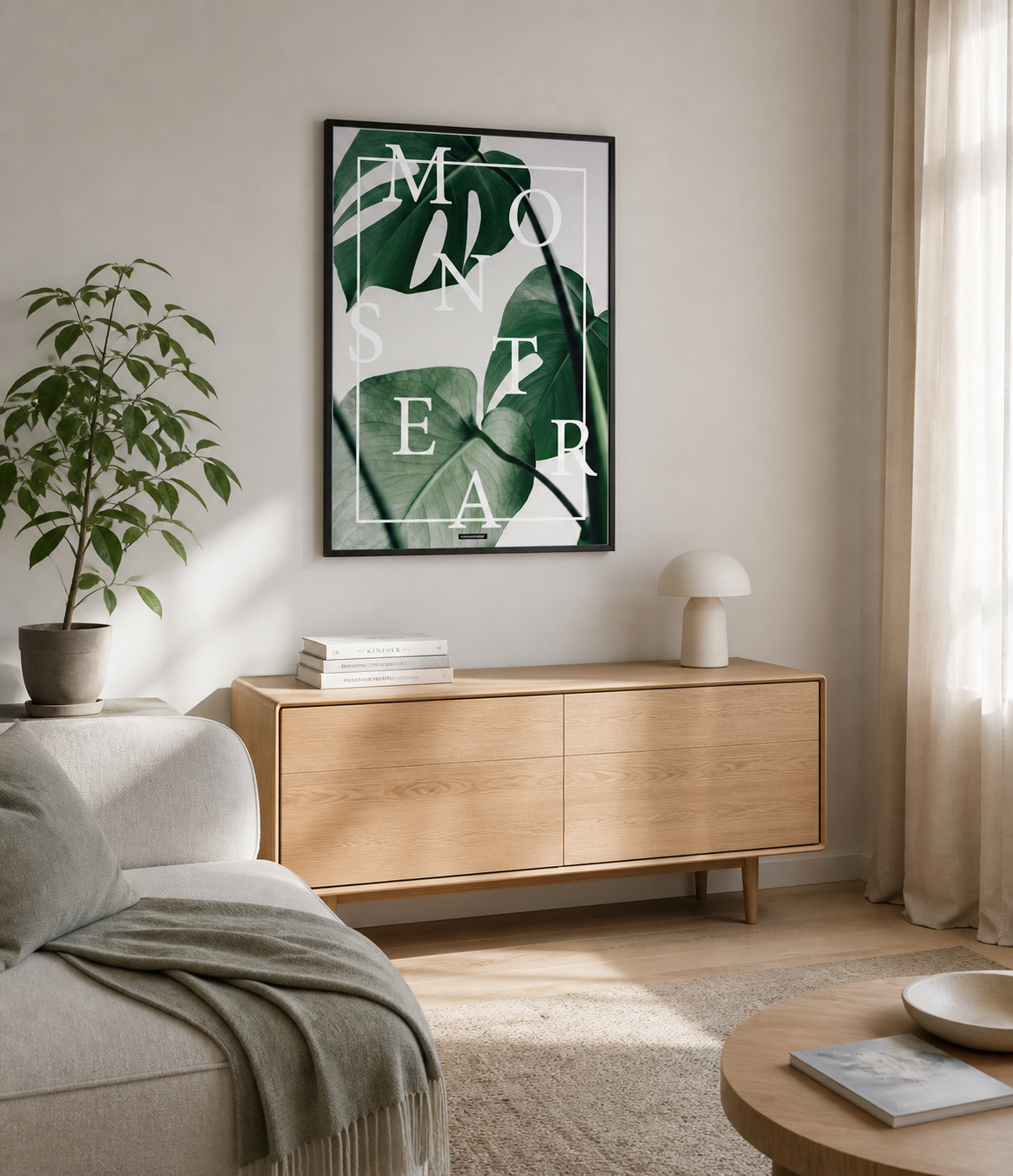 Miljøbillede med plakater til stuen i stuen